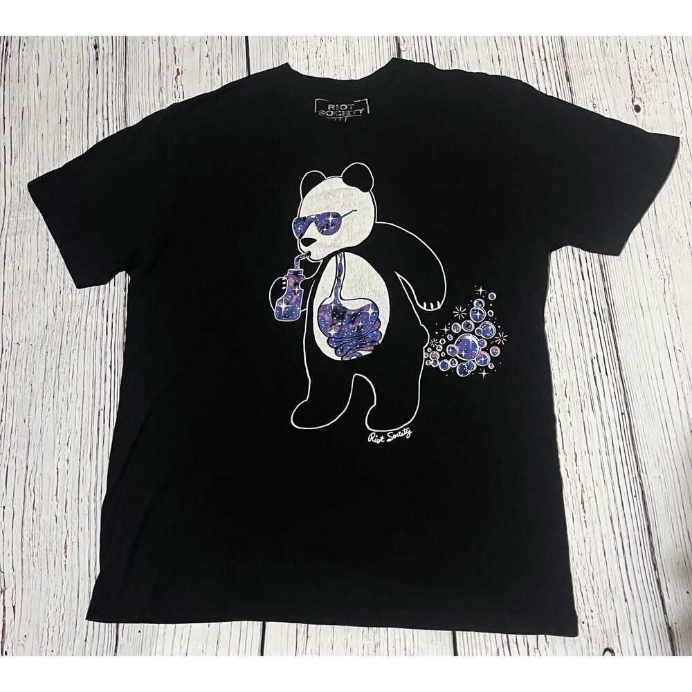 Riot Society Shirt Mens Large L Black Panda Bear Bubble Gut Lean Rap Graphic